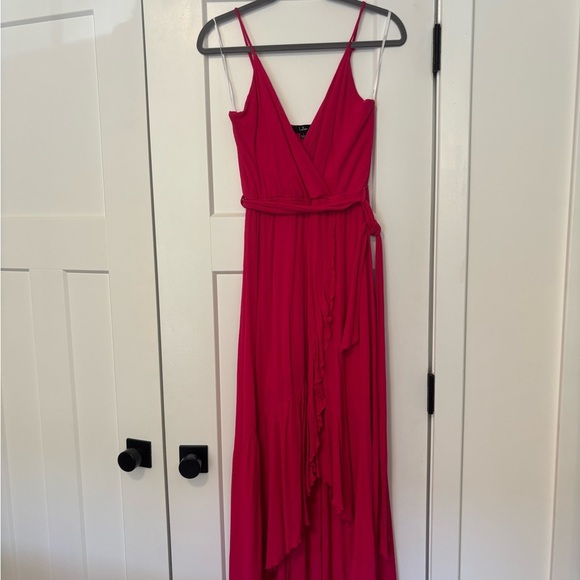 Lulu's 💗 Crinkle Faux Wrap Midi Dress – Size L (Gently Worn, No Tags) - Picture 6 of 6